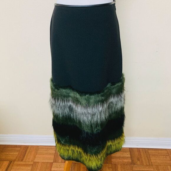 Clover Canyon Midi Skirt Faux Fur Trim Black - Picture 2 of 8